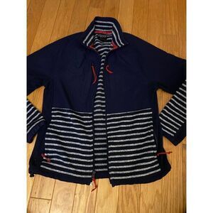 J. Crew men's Nordic blue grey striped full zip fleece collared jacket size SM